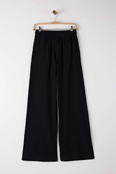 Trendyol Collection Black Muslin Elastic Waist High Waist Wide Leg/Wide Leg Pants Twoss25Pl00131