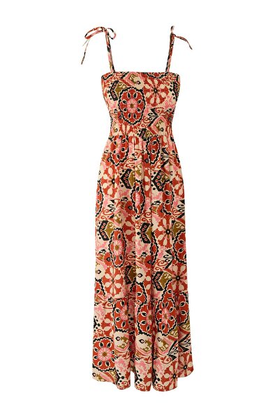 Edit by Trendyol Red Floral Midi Woven Dress Tedss25El00010