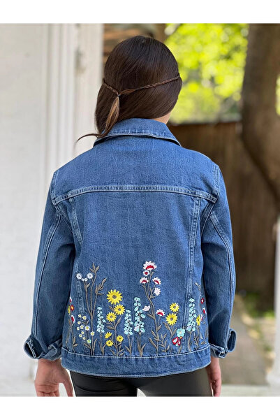 DUDOR KİDS Jachetă de blugi cu broderie florală pentru fete - Jachetă de blugi/Mantouri de blugi