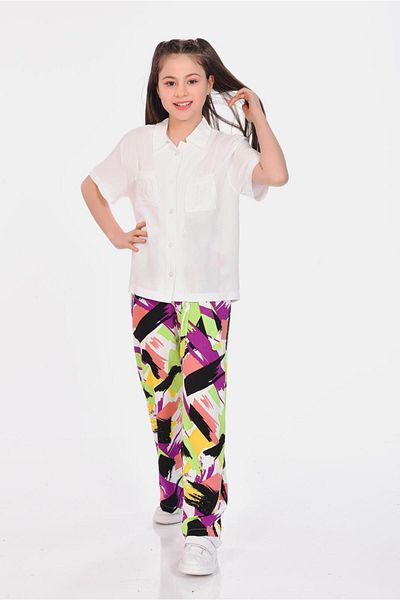 RAMON&ARTOS Pantaloni pentru fete din viscoza cu model - croiala confortabila, picior lat