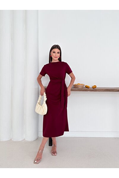 OTAKU Kadın Rahat Kalıp Efil Efil Modal Kumaş Yandan Bağlama Detaylı Elbise