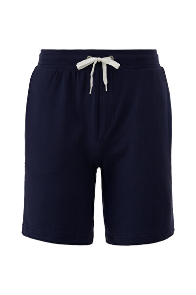 Elemge Pamuklu Erkek Lacivert Casual Şort Yan Cep Bağcıklı Regular Fit Boru Paça Günlük Bermuda 2 Iplik