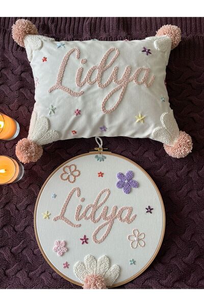 punch passion İsimli Bebek kapı süsü-takı yastığı takımı, punch nakışlı (İÇ D...