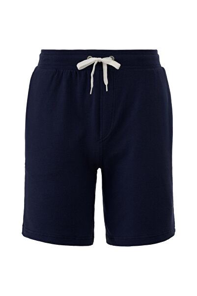 Elemge Pamuklu Erkek Koyu Lacivert Casual Şort Yan Cep Bağcıklı Regular Fit Kalıp Boru Paça Bermuda 2 Iplik