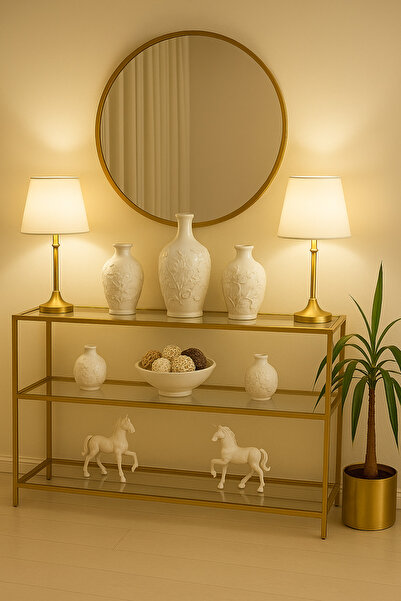 Home Celestia Gold Dresuar Kahve Köşesi Modern Konsol 100 cm Şeffaf Cam