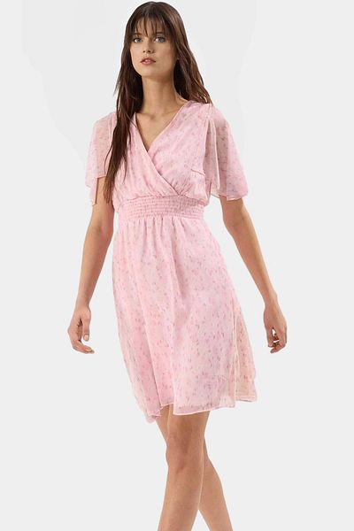 PayBuy Floral Pattern Mini Dress Lined V-Neck Angel Sleeve Summer Modern Style Durable Material