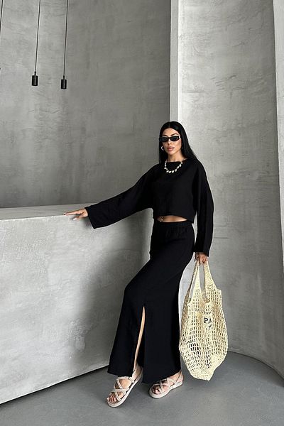 İstangül Butik Soft Moss Summer Cool Muslin Suit Relaxed Fit and Tril Texture