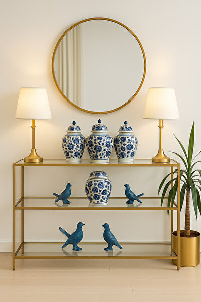 Home Celestia Gold Dresuar Kahve Köşesi Modern Konsol 100 cm Şeffaf Cam