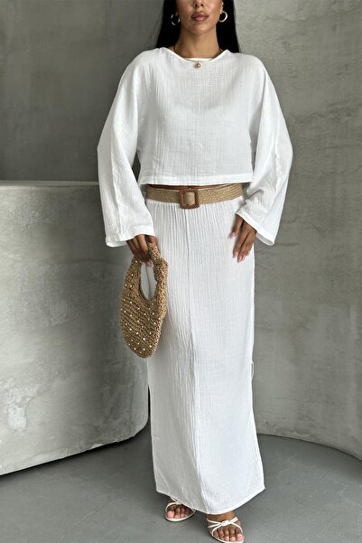 İstangül Butik Soft Moss Summer Cool Muslin Suit Relaxed Fit and Tril Texture