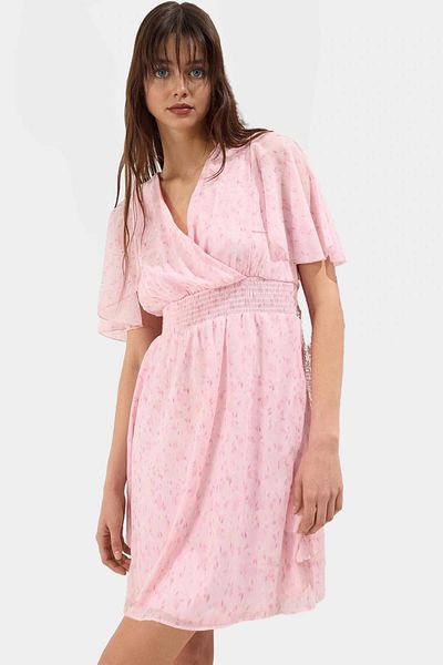 PayBuy Floral Pattern Mini Dress Lined V-Neck Angel Sleeve Summer Modern Style Durable Material