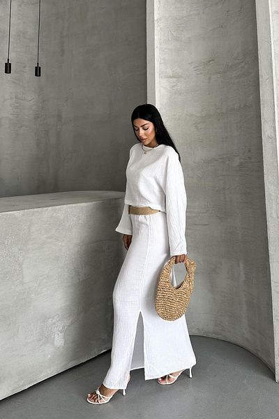 İstangül Butik Soft Moss Summer Cool Muslin Suit Relaxed Fit and Tril Texture