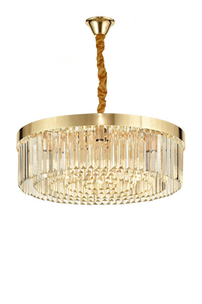 Avizemoda Desina 60 Cm'Lik Kristal Tabut Taşlı Salon Oturma Odası Lüks Avize - GOLD Kaplama