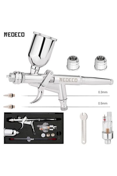 Choice No Mac Vavle Pistol Grip Airbrush Kit 0.3mm/0.5mm With Fan Cap 15cc Fluids Cups Efficiency For Car M