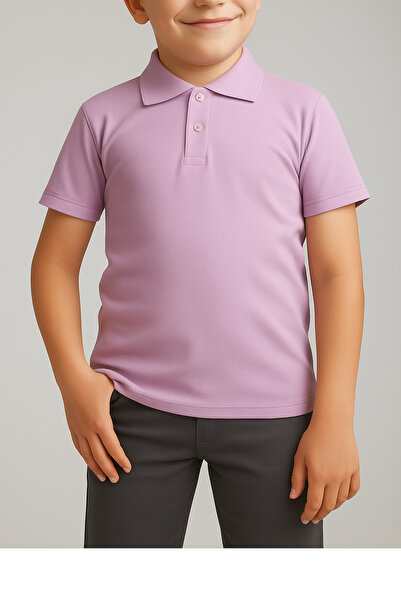 FATELLA Tricou unisex pentru copii, cu gât polo, cu mânecă scurtă, liliac