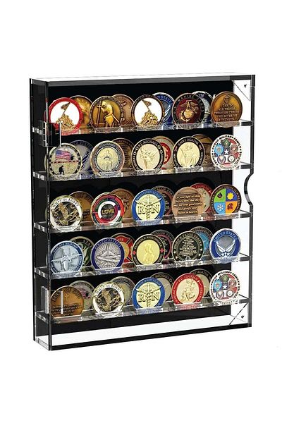 SMARTPOINTS Coin Display Case, Acrylic Coin Case Clear Coin Box Cabinet Rack Holder fits 45 Medals Chip for Coll