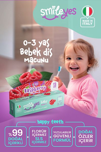 Smile yes Smileyes Baby Fluoride-Free Swallowable Baby Toothpaste 0-3 Years Raspberry Flavor 30 ml