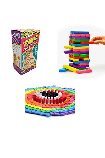 TİFOYS Cezalı Jenga , Renkli Jenga , Domino Aile Etkinlik Seti , Oyun Seti