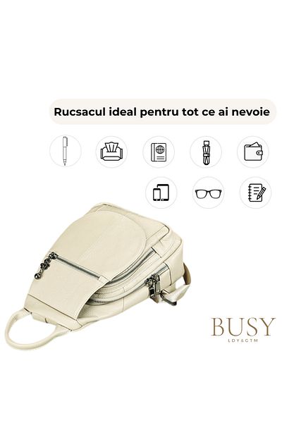 Busy Ldy & Gtm Rucsac de damă din piele naturală, Clara, bej
