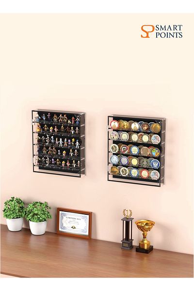 SMARTPOINTS Coin Display Case, Acrylic Coin Case Clear Coin Box Cabinet Rack Holder fits 45 Medals Chip for Coll