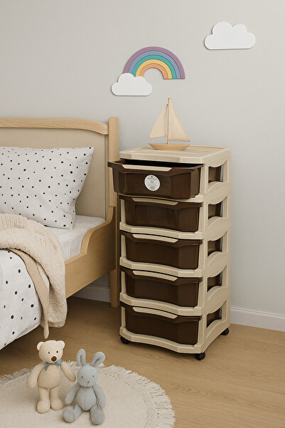 Living منظم تخزين بلاستيكي بخمسة أدراج مع عجلات - تصميم صغير الحجم ومتين وأنيق