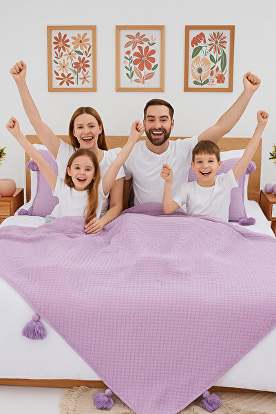 homewell طقم بيكيه ومفرش سرير مصنوع يدويًا مكون من 3 قطع مارغريت ليلك