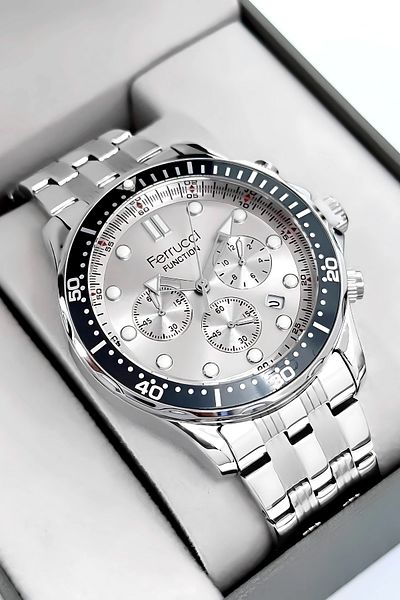 Ferrucci Function Men Wrist Watch Silver-White Steel Band 3Atm Water Resistant Sdfer095