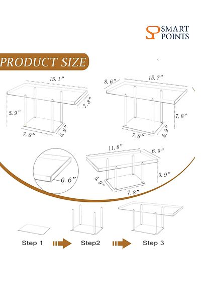 SMARTPOINTS 3 Pack Dessert Table Display Set, Clear Acrylic Dessert Display Stands Buffet Risers for
