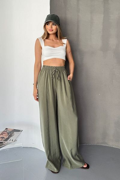adba style 4026 Modal Woven Elastic Waist Palazzo Women's Trousers