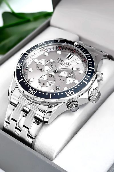 Ferrucci Function Men's Wristwatch - Steel Band and Case, 3 Atm Bracelet Gift Zmfer088