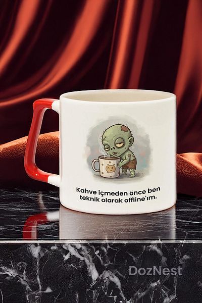 DozNest "I'M Technically Offline before Coffee." Written Red Handled Mug Cup Dza65