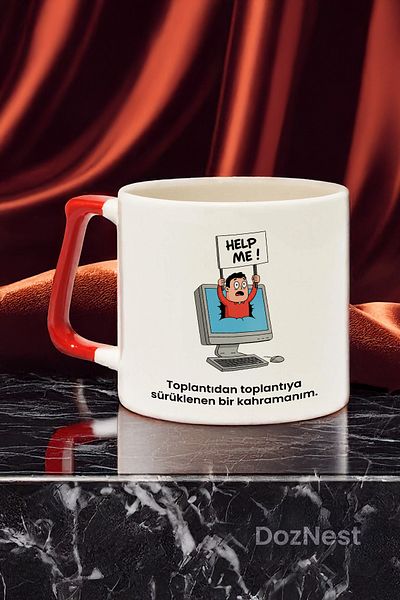 DozNest "I'M a Hero Who's Being Dragged from Meeting to Meeting." Written Red Handled Mug Cup Dza78