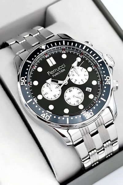 Ferrucci Function Men Wrist Watch Silver-Green Steel Band 3Atm Water Resistant Sdfer095