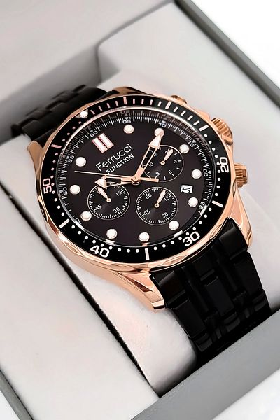Ferrucci Function Men's Wristwatch Black Steel Strap 3atm Water Resistant Sdfer095