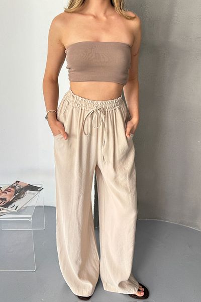 adba style 4026 Modal Woven Elastic Waist Palazzo Women's Trousers