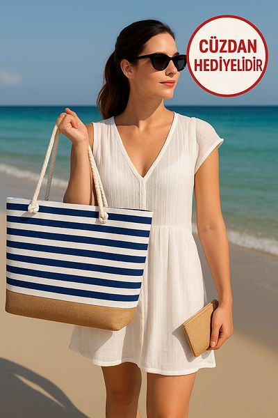 bakacstore Дамска плажна чанта от слама, чанта за пикник от юта, чанта за ръка и през рамо (с портфейл за подарък)