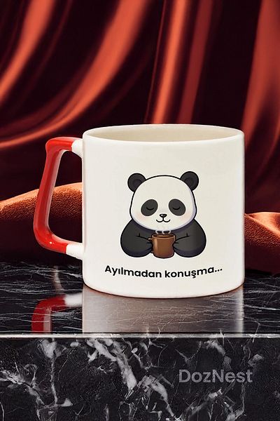 DozNest "Without Tearing to Talk..." Written Red Handle Mug Cup - Gift Coffee Glass Dza57