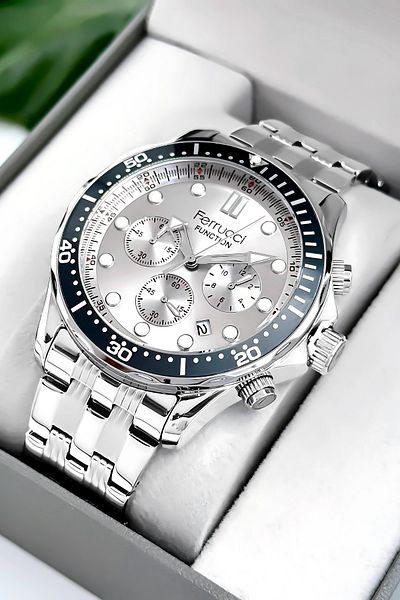 Ferrucci Function Men's Wristwatch - Steel Band and Case, 3 Atm Bracelet Gift Zmfer088