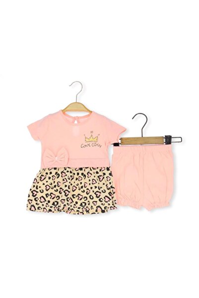 Generic Brand Leopard Crown Printed Shorts Girl's Set Salmon