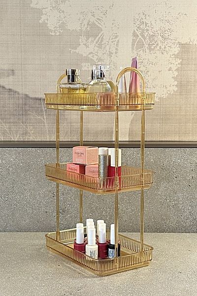 UNIQUE ME 3-Tier Makeup Organizer Καλλυντικά Αξεσουάρ Organizer Ράφι μπάνιου Κεχριμπάρι (ΑΝΘΕΚΤΙΚΟ ΠΟΛΥΚΑΡΒΟΝΑΤΟ)
