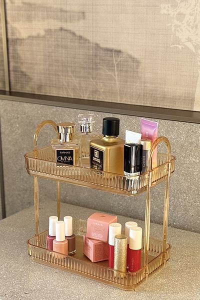UNIQUE ME 2 Επίπεδα Μακιγιάζ Organizer Καλλυντικά Αξεσουάρ Organizer Ράφι Μπάνιου Κεχριμπάρι (ΑΝΘΕΚΤΙΚΟΣ ΠΟΛΥΚΑΡΒΟΝΑΤΟΣ)