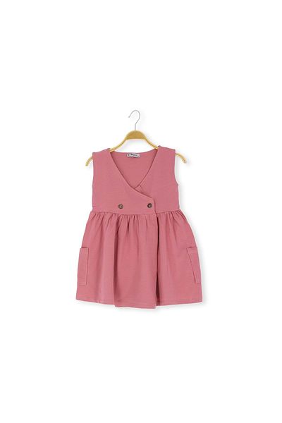 atabay Pocket Buttoned 36/1 Compact Girl's Dress Dusty Rose