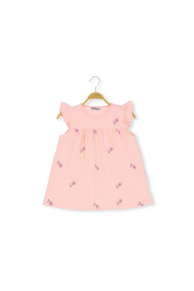 atabay Flower Printed 36/1 Compact Girl's Dress Salmon