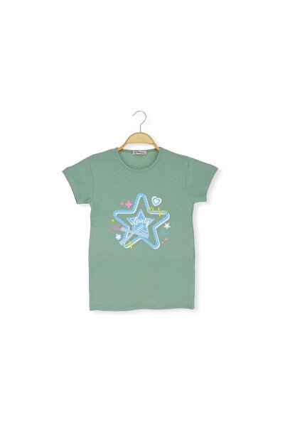 atabay STAR LOVE PRINTED 36/1 INTERLOCK GIRL'S TSHIRT Πράσινο