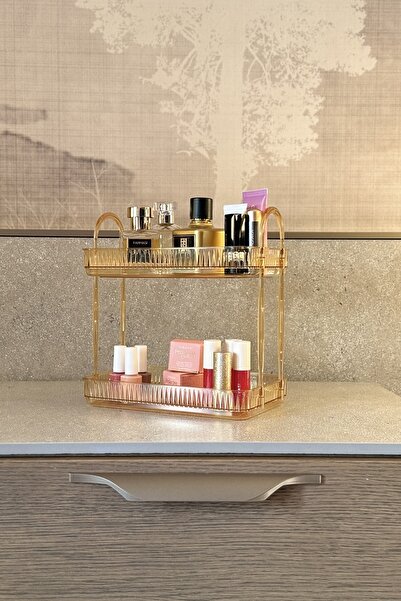UNIQUE ME 2 Tier Makeup Organizer Cosmetic Accessory Organizer Bathroom Shelf Amber