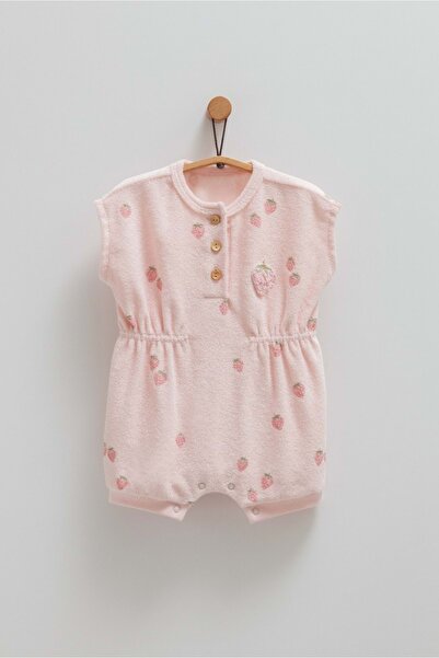 Caramell Berry Days Collar Buttoned Towel Short Jumpsuit Pink