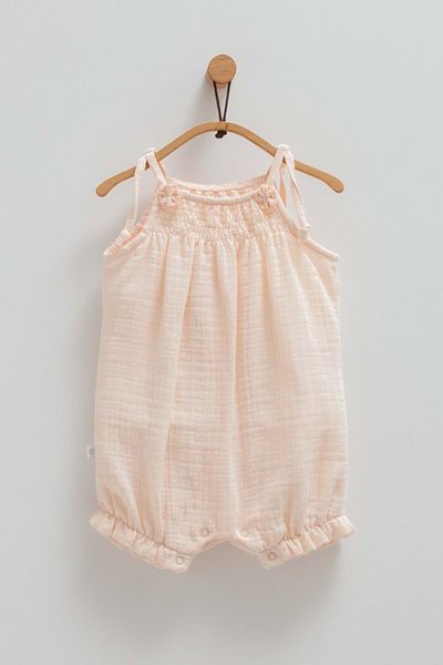 Caramell Little Girl Rope Hanging Muslin Short Jumpsuit Salmon