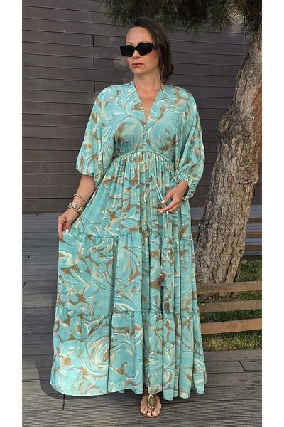 Park Moda Rochie din mătase indiană cu model lung cu decolteu în V