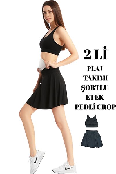 mrmpro Women's Swimsuit Skirt with Shorts Swimsuit Set – Padded Crop Top Skirt Shorts Set 2 Pieces
