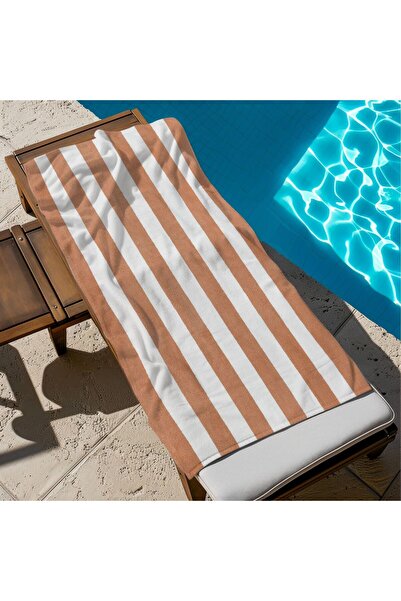 Piloji منشفة شاطئ مخططة برتقالية - منشفة شاطئ 75 × 150 سم