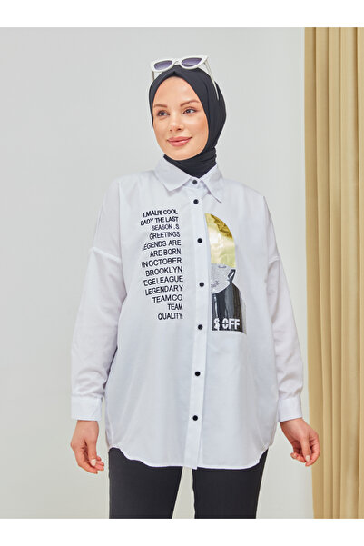 SAHRA BUTİK White Embroidery and Stone Printed Tunic - Sahra Butik